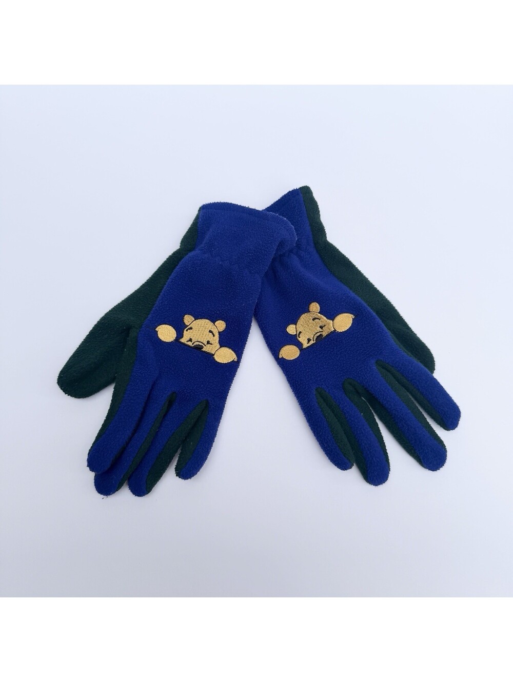 Vintage Pooh Winter Gloves Women Green & Blue Fleece